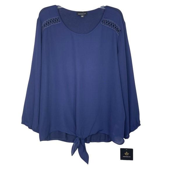 Stitch Fix l Fortune + Ivy Navy Crochet Detail Mixed Material Top, XXL - Picture 1 of 11